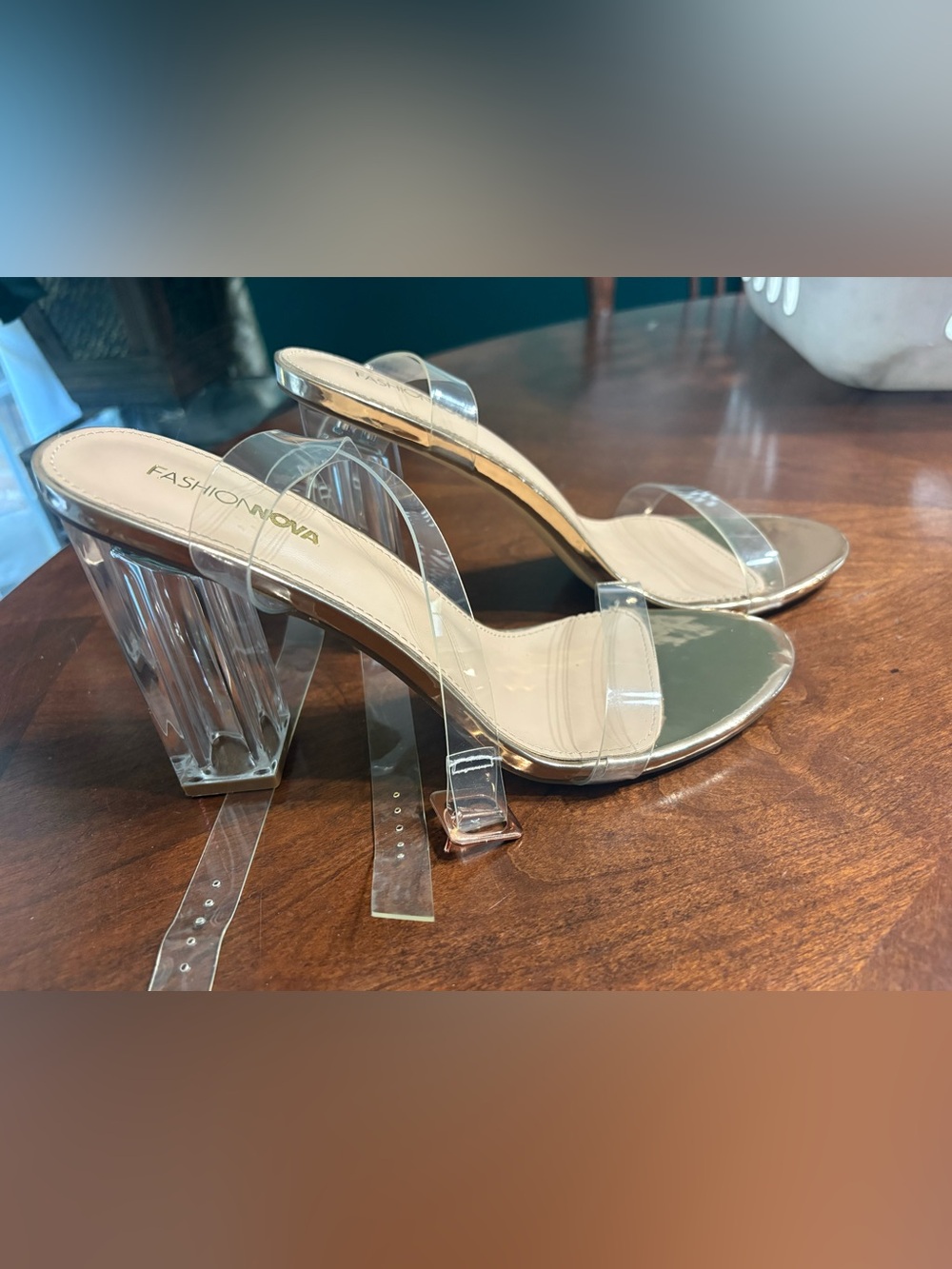 Fashion Nova “Maria 2F” Clear PVC Block Heel Sandal - Transparent